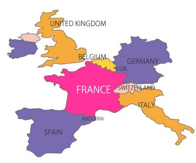 フランス周辺の地図